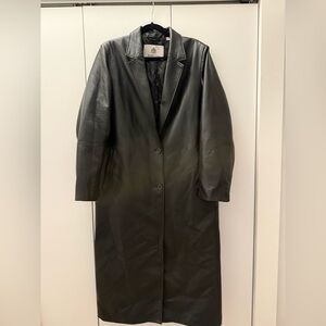 Aritzia Babaton Black Leather Long Jacket